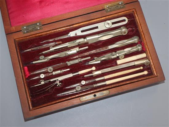 A rosewood cased drawing set